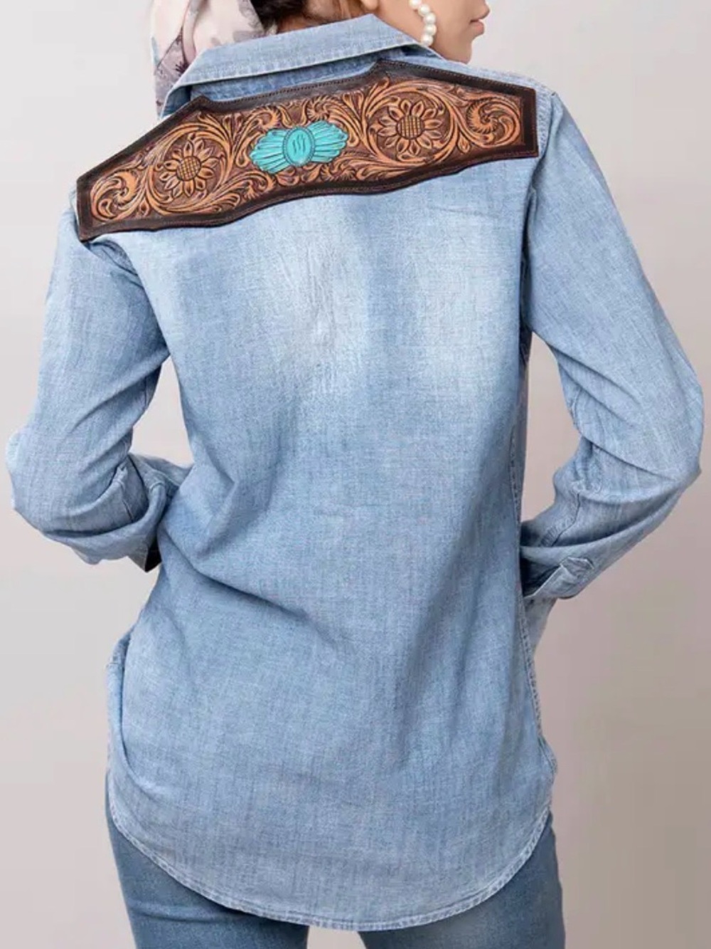 NWT American Darling Tooled Leather Denim Shirt MSRP $120